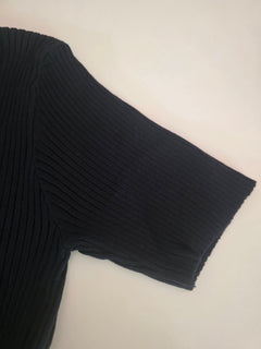 Women's Black Crystal-Embellished Ribbed Knit Top | Half Sleeve | Size S/M | Excellent