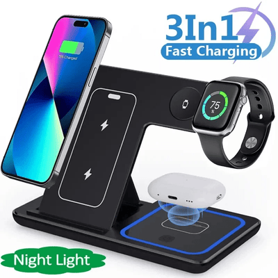 3 In 1 LED Fast Wireless Charger Stand Foldable Charging Station - Style by Luxe and Beyond