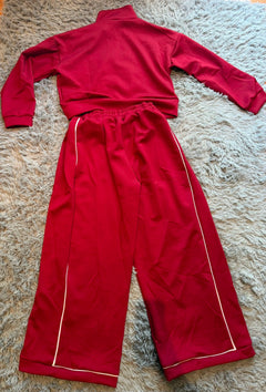 Women's Crimson Red 2-Piece Tracksuit Set | Cropped Zip Jacket & Wide-Leg Pants | Size XL | Like New
