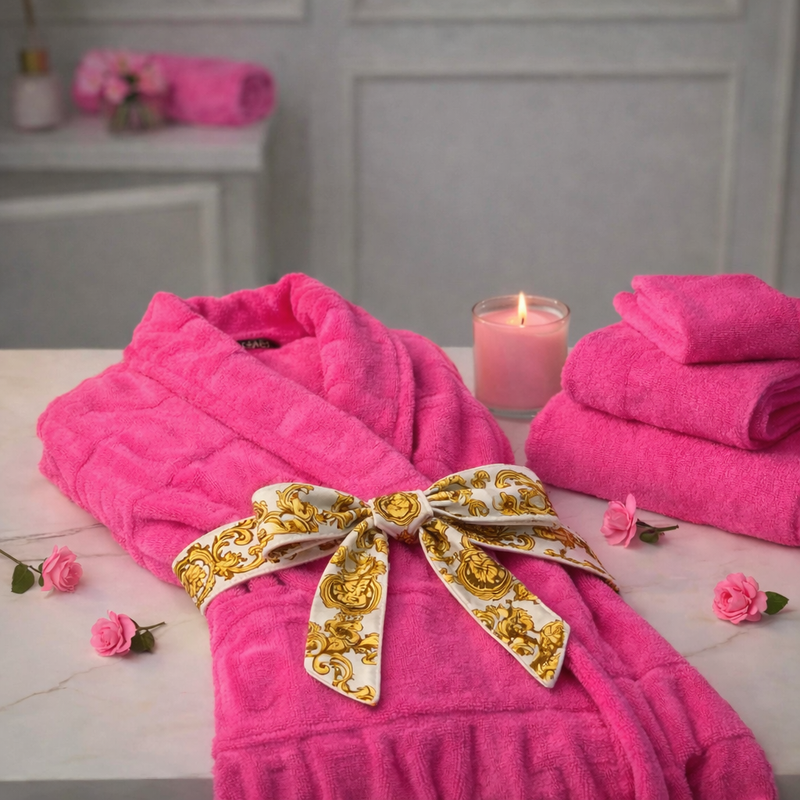 Unisex Hot Pink Luxury Cotton Spa Bath Robe | One Size | Brand New with Tags
