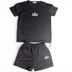 Women's Black Lounge Set | Boxy Tee & Shorts | White Lettering | Size Large | NWT