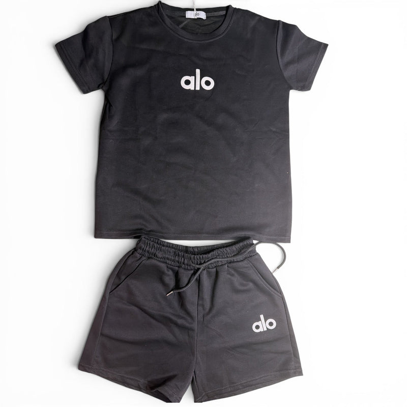 Women's Black Lounge Set | Boxy Tee & Shorts | White Lettering | Size Large | NWT