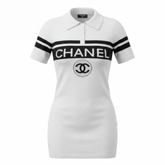 Women's Off-White Knitted Polo Dress | Black Lettering | Size M/L | Stretchy | New
