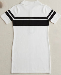 Women's Off-White Knitted Polo Dress | Black Lettering | Size M/L | Stretchy | New