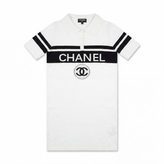 Women's Off-White Knitted Polo Dress | Black Lettering | Size M/L | Stretchy | New