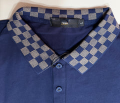 Men's Navy Blue Polo Shirt | Checkered Collar | Size Large | New