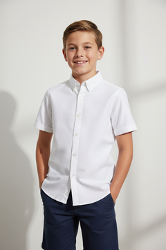 Boy wearing Lands' End white oxford shirt