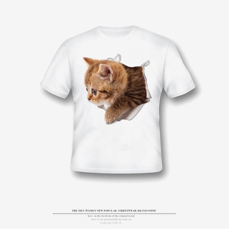 Creative Damaged Cat Print T-shirt - Style by Luxe and Beyond