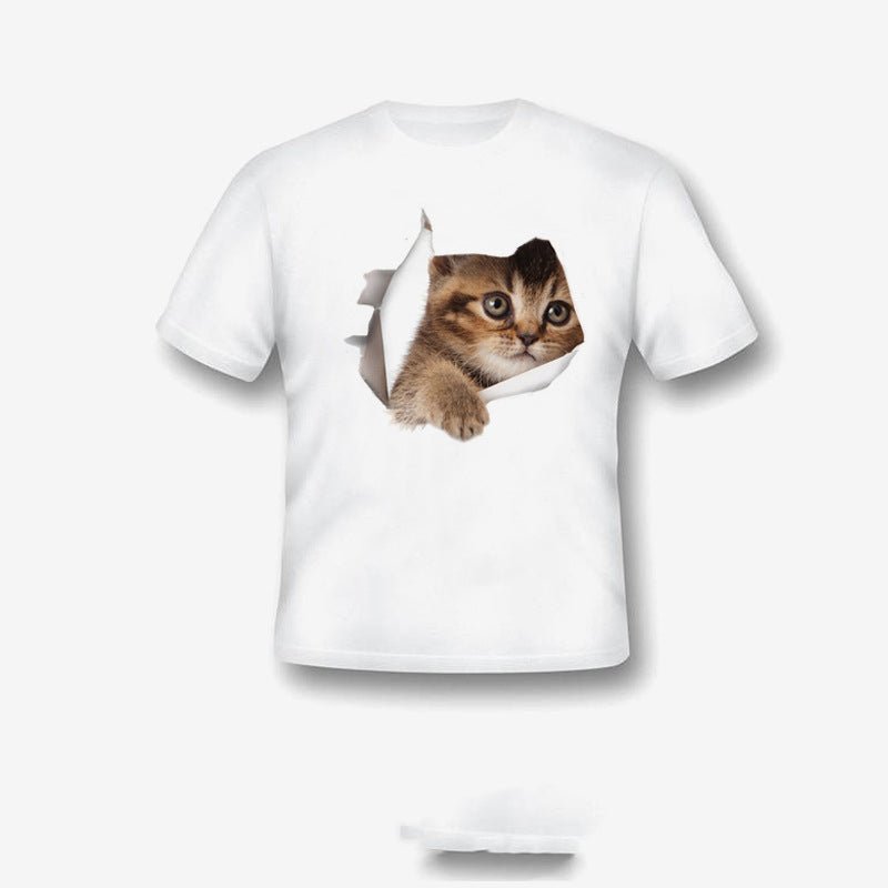 Creative Damaged Cat Print T-shirt - Style by Luxe and Beyond