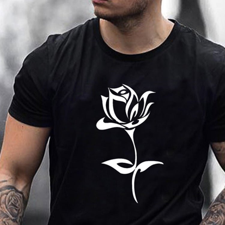 European And American Fashion Brand Men S Rose Print T Shirt - Style by Luxe and Beyond