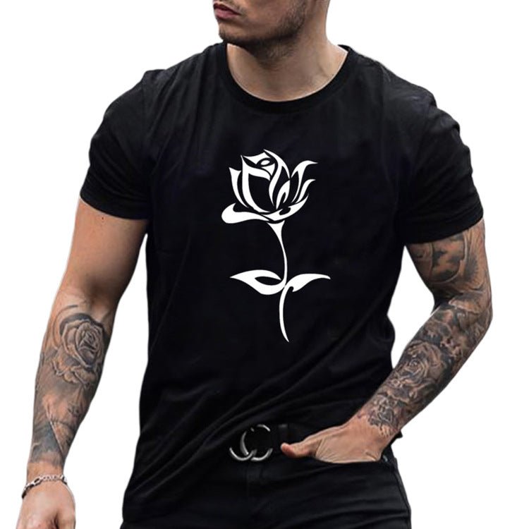 European And American Fashion Brand Men S Rose Print T Shirt - Style by Luxe and Beyond
