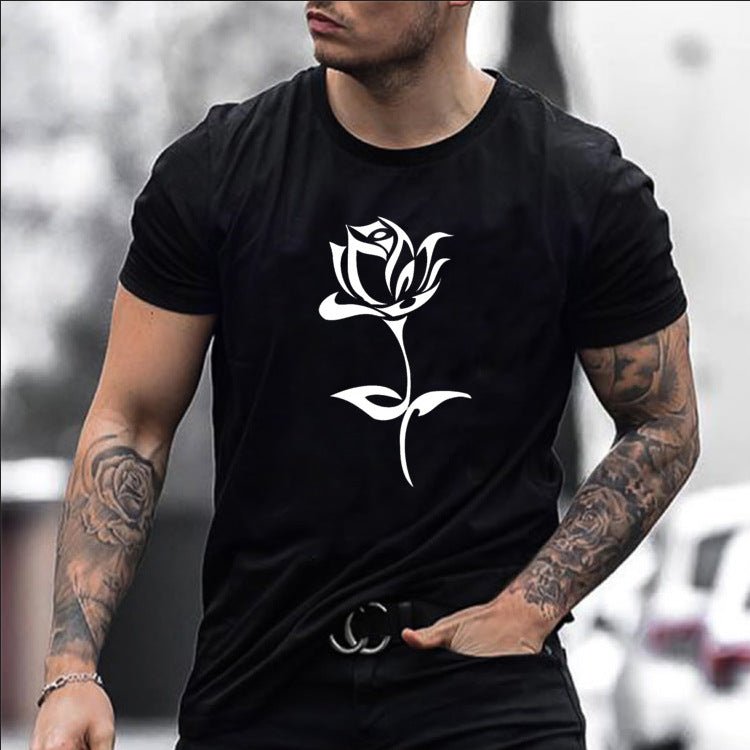 European And American Fashion Brand Men S Rose Print T Shirt - Style by Luxe and Beyond