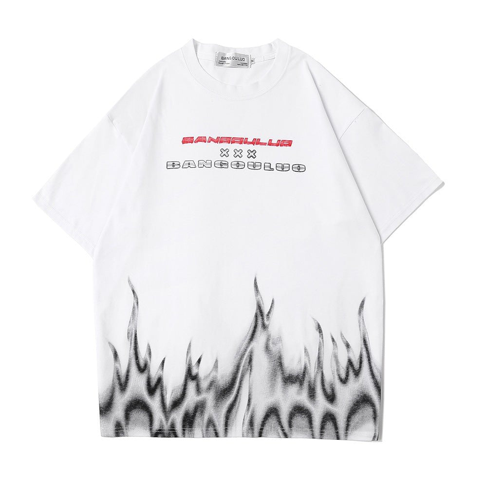 Flame Print Short-sleeved T-shirt Men - Style by Luxe and Beyond