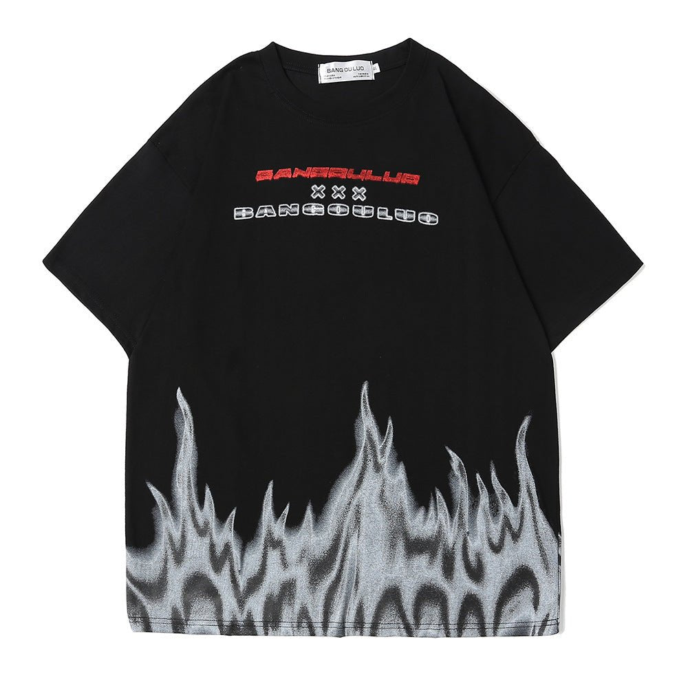 Flame Print Short-sleeved T-shirt Men - Style by Luxe and Beyond
