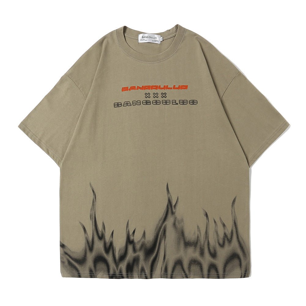 Flame Print Short-sleeved T-shirt Men - Style by Luxe and Beyond
