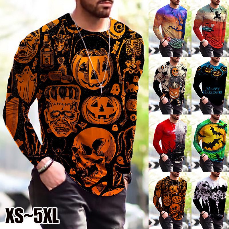 Halloween Autumn And Winter Men S Print Simple Long-Sleeved T Shirt - Style by Luxe and Beyond