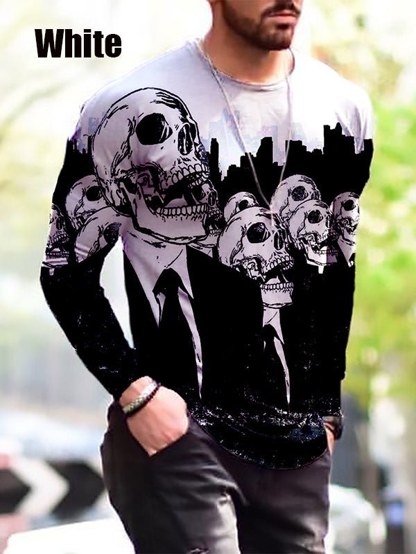 Halloween Autumn And Winter Men S Print Simple Long-Sleeved T Shirt - Style by Luxe and Beyond