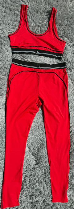 Women's Cherry Red Athletic Set | Sports Bra & Leggings | Fits Slim | Size L (Tagged XL) | New