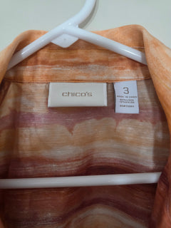 Women's Chico's Linen-Blend Open-Front Blazer | Orange Watercolor Stripe | Size XL | Boho Chic Lightweight Layer