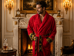Unisex Red Luxury Cotton Spa Bath Robe | One Size | Brand New with Tags