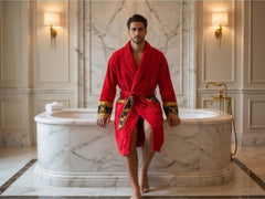 Unisex Red Luxury Cotton Spa Bath Robe | One Size | Brand New with Tags