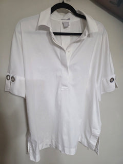 Women's Chico's No Iron Stretch Short Sleeve Blouse Top | White | Chico's Size 3 (XL/16)