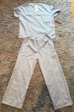 Yoga Baby Blue Two-Piece Set - Cropped Tee & Wide Leg Pants (XL)