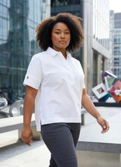 Women's Chico's No Iron Stretch Short Sleeve Blouse Top | White | Chico's Size 3 (XL/16)