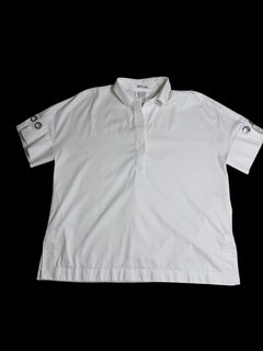 Women's Chico's No Iron Stretch Short Sleeve Blouse Top | White | Chico's Size 3 (XL/16)