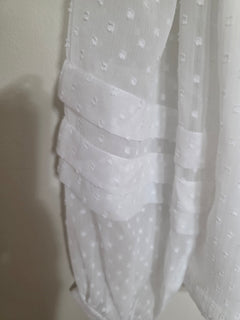 Women's LOFT Swiss Dot Long Sleeve Blouse | Tie-Front Ruffle Collar | Size XS | Like New