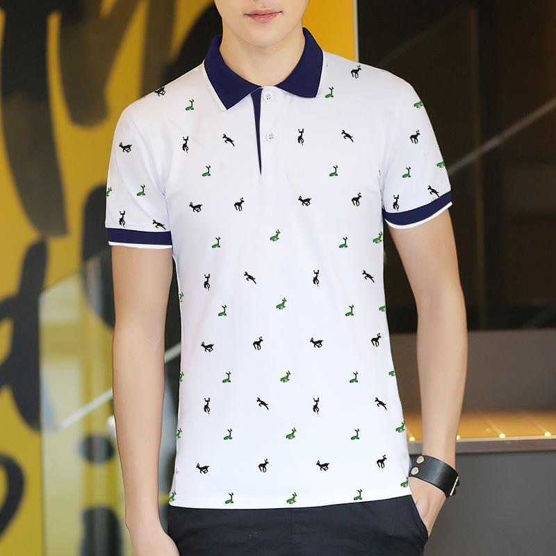 Short Sleeve T-shirt Men''s One Summer Men''s Thin Polo Shirt Fawn Print Lapel T-Shirt Large - Style by Luxe and Beyond