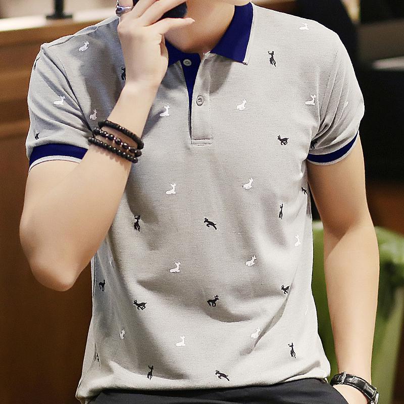 Short Sleeve T-shirt Men''s One Summer Men''s Thin Polo Shirt Fawn Print Lapel T-Shirt Large - Style by Luxe and Beyond